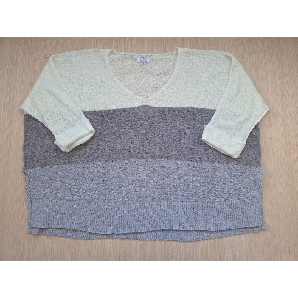 Mudpie Women's One Size Antoni Cream Gray Lightweight Sweater Cover Up Knit